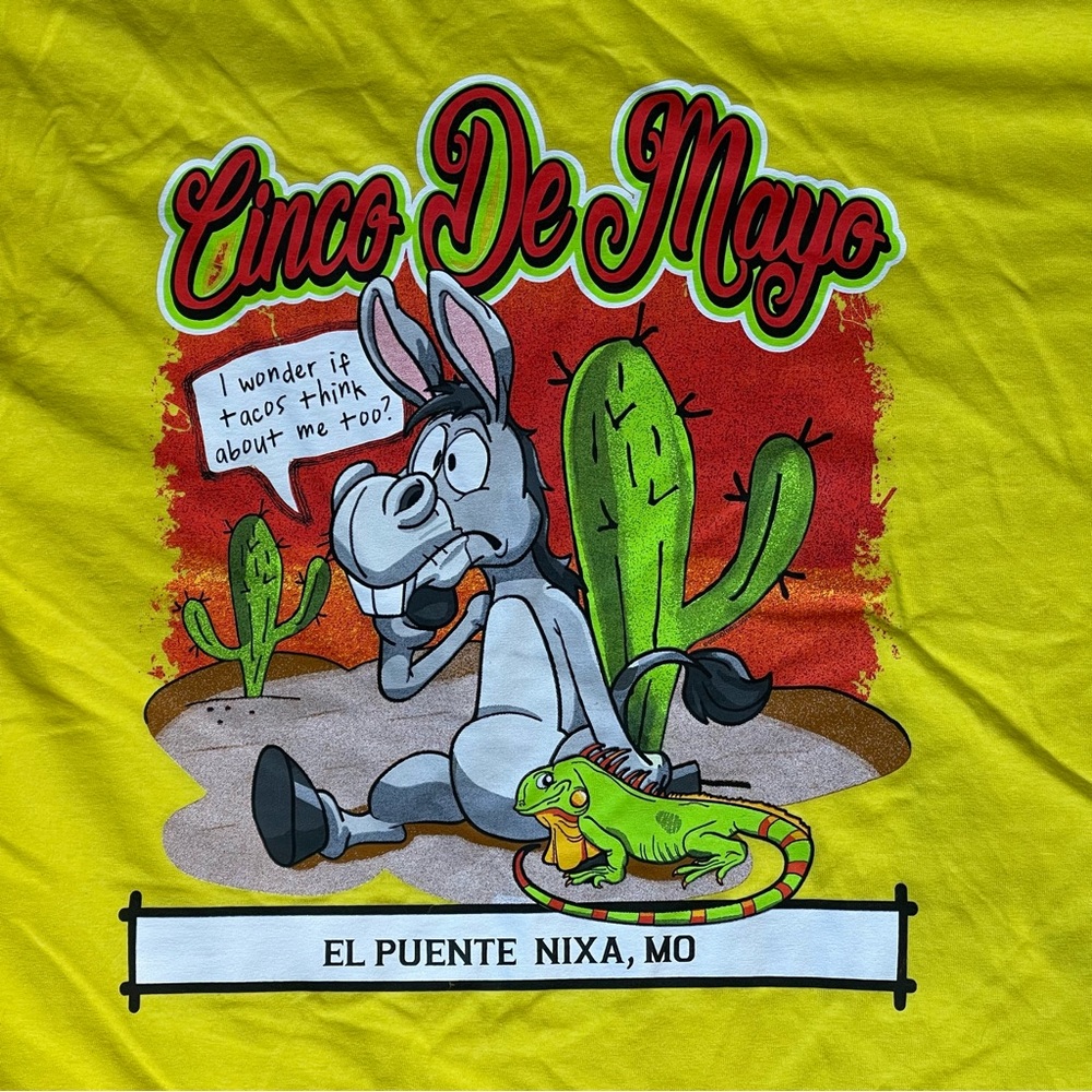 Cinco De Mayo El Puente Nixa MO Taco Donkey Desert Tee Large